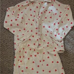 Linen Matching Heart PJ Set